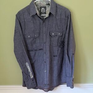 English Laundry Blaque Label Shirt Men’s M Gray Button Front Western Distressed